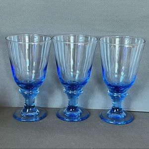Set of 3 Blue Libbey Goblets 7”